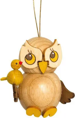 Produktbild von Christbaumschmuck Eulenkind mit Vogel (4cm) von Drechslerei Kuhnert