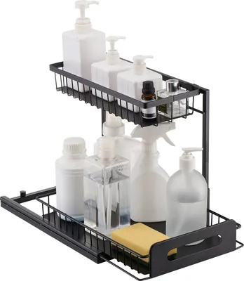 Zdjęcie produktu dla 2-poziomowy wysuwany organizer do szafy 27x36x28cm Półka do przechowywania Czarny