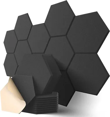 Produktbild von Akustikplatten, 12 Stück Hexagon Akustikpaneele Selbstklebend, Hohe Dichte Schallabsorber für Aufnahmestudios, Musikstudios, Büros, Heimkinos