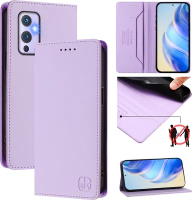 Obrázek produktu pro Kožené pouzdro pro OnePlus 9, flipové pouzdro s přihrádkami na karty, peněženkou a stojánkem Fialový