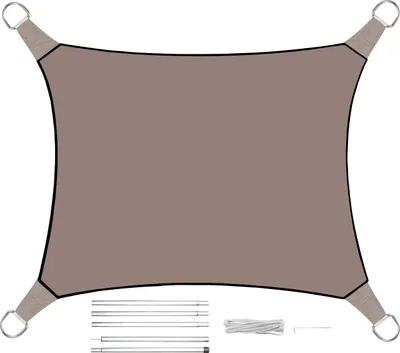 Produktbild von Sonnensegel Rechteckig 3x4m Braun mit Stangenset für Garten - Sonnenschutzsegel