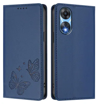 Obrázek produktu pro Kožené pouzdro pro Oppo A78 5G, motýlí ražbou, peněženkové flip pouzdro se stojánkem Tmavě modrá