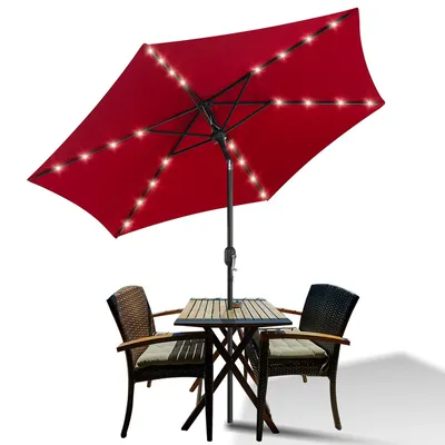 Produktbild von Jopassy 2.7m Sonnenschirm mit LED Solar Marktschirm mit Handkurbel UV40+ Outdoor-Schirm Terrassen,Rot,2.7m