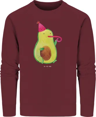 Produktbild von Mr. & Mrs. Panda Bio Baumwoll Pullover Avocado Feier Größe XS - Burgundy - Geschenk, Sweatshirt, Tröte, Geburtstag, Gute Laune, Sweater, Pulli, Party