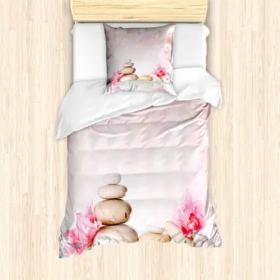 Produktbild von ABAKUHAUS Spa Bettbezug Set für Einzelbetten, Böhmische Chakra Zen Steine, Milbensicher Allergiker geeignet mit Kissenbezug, Hellrosa Pfirsich