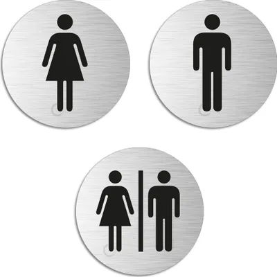 Produktbild von WC-Schild Türschild Toilettenschild 3er-Set Aluminium Edelstahloptik Damen + Herren + Damen&Herren Ø 75 mm