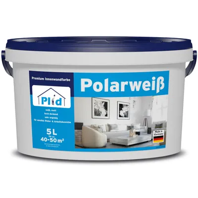 Produktbild von Plid Wandfarbe weiß matt 5L - für ca. 35m² / Polarweiß Innenfarbe, hohe deckend Farbe