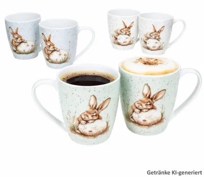 Produktbild von Ritzenhoff 6er Set Kaffeebecher Bunny 300ml Hase Ostern Weiß Grün Blau
