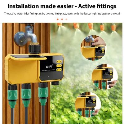 Produktbild von Intelligenter Bewässerungstimer mit WLAN, solarbetriebenem Wasserventil-Controller, App-Steuerung, Regensensor und 4-Zonen-Gartenbewässerungssystem, wiederaufladbar, für den Außenbereich und die Terrasse