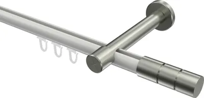 Produktbild von Interdeco Innenlaufstange / Gardinenstange mit Innenlauf Weiß / Edelstahl-Optik, Typ Prestige Elanto (Rillenzylinder), 20 mm Ø 1-läufig, 320 cm
