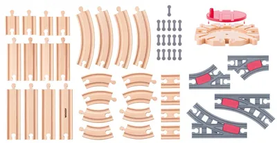 Produktbild von Woody Spielzeug Schienen Set 50-teilig mit Drehscheibe und Zubehör