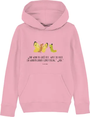 Produktbild von Mr. & Mrs. Panda Kinderpullover Raupe Schmetterling 7-8 Jahre (122/128) - Baumwolle Pink - Geschenk, Hoodie, Lustige Sprüche, Kapuzenpullover, Pullover, Sweatshirt, Hut
