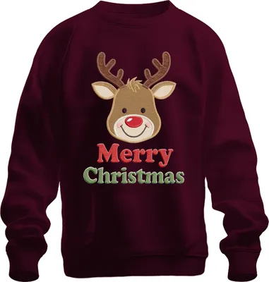 Immagine prodotto di Merry Christmas Renna ricamata Bambini Unisex Felpa Pullover, Borgogna, XL
