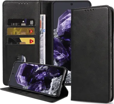 Image de Smartphonica Phone Case Suitable for Google Pixel 8 Faux Leather with Magnetic Clasp and Card Holders Bookcase with Flap - Black (étui pour téléphone portable adapté au Google Pixel 8 en simili-cuir avec fermeture magnétique et porte-cartes avec rabat)