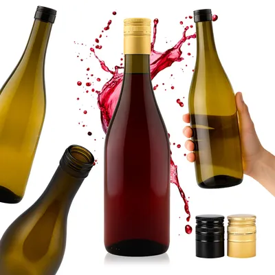 Produktbild von SuperButelki.pl – Weinflasche mit Korken 750 ml BURGUNDY mit schwarzem Verschluss, für Wein, Cider, Liköre, 0,75 l Flasche