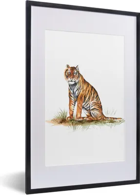 Produktbild von MuchoWow® MuchoWow® Gerahmtes Poster Tiger - Weiß - Gras 40x60 cm - Poster mit zchwarzem Bilderrahmen - Poster in Rahmen
