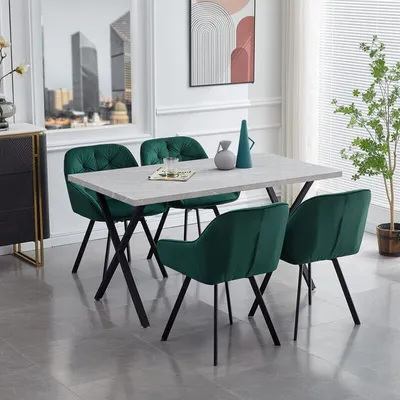 Image de CLIPOP table à manger rétro table de cuisine rectangulaire avec pieds métalliques en X,pour 4-6 personnes, 140 cm x 80 cm, Gris