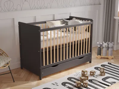 Produktbild von Babybett Gitterbett mit Schublade und Aloe Vera Matratze 120 x 60 cm + Sicherheitsbarriere