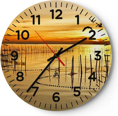 Produktbild von Wanduhr - Rund - Glasuhr - See Vogel Wasser - 30x30cm - Schleichendes Uhrwerk - Lautlos - zum Aufhängen bereit - Dekoration Modern - Wanddekoration aus Glas - C4AR30x30-3616