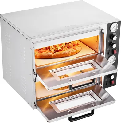 Zdjęcie produktu dla Elektryczny piec do pizzy VEVOR do pizzy 457 mm 2500 + piec do pizzy 2500 W do 450 °C, urządzenie do pizzy z regulacją czasu i temperatury oraz podwójną komorą, wielofunkcyjne urządzenie do pieczenia pizzy