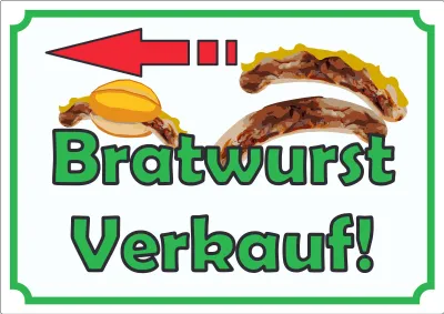Produktbild von Bratwurst Werbeaufkleber Aufkleber mit Pfeil nach links A9 (37x52mm)
