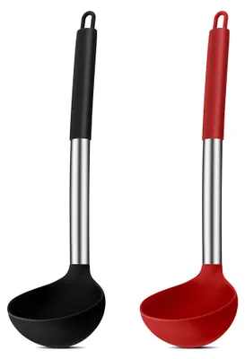 Productafbeelding van Set van 2 Siliconen Soepscheppen met RVS Handvat, 30 cm