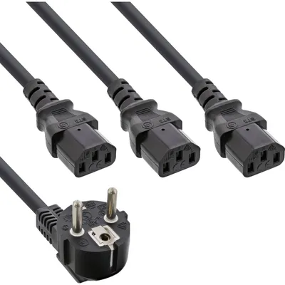 Produktbild von InLine 13er B-Pack Netz-Y-Kabel - 1x Schutzkontakt / 3x Kaltgeräte - 1,8m