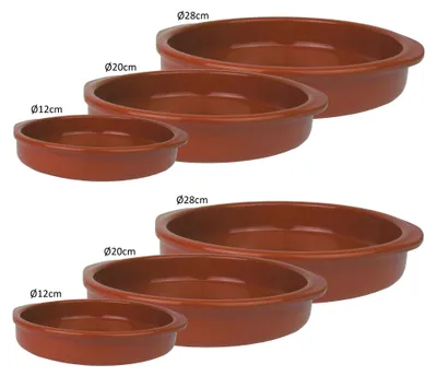 Produktbild von 6er Set - Mediterrane Tapasschale - Rund aus Ton, pflegeleicht (je 2 Stück Ø12, 20 und 28cm)