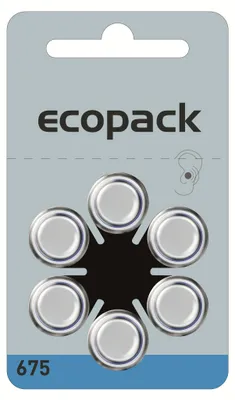 Zdjęcie produktu dla Baterie Varta Ecopack ZA 675 do aparatów słuchowych, 1,4 V - 650 mAh, opakowanie 60 sztuk