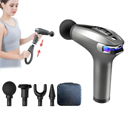 Produktbild von Massagepistole, Rückenmassagegerät, abnehmbar, erweitertes Griffdesign, Massage Gun mit 8 Geschwindigkeiten & 4 Massageköpfen, LED-Anzeige