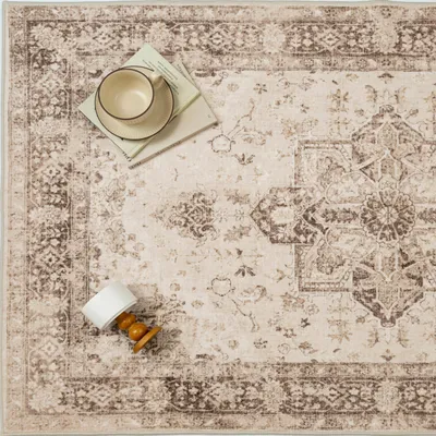 Imagen del producto de Alfombra vintage, color marrón, 140x200 cm, lavable a máquina, antideslizante, ideal para el salón