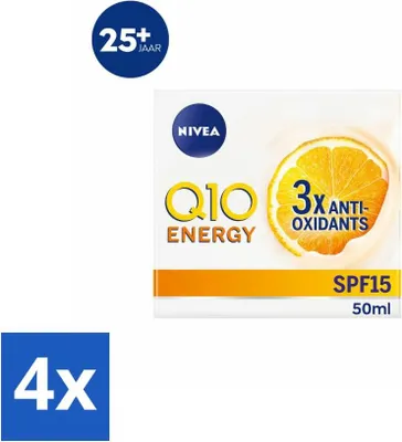 Obrázok produktu pre NIVEA - Denný krém Q10 Energy - krém proti vráskam - normálna a unavená pleť - SPF 15 - s vitamínom C a Q10 - 50 ml - hodnotné balenie - 4 kusy