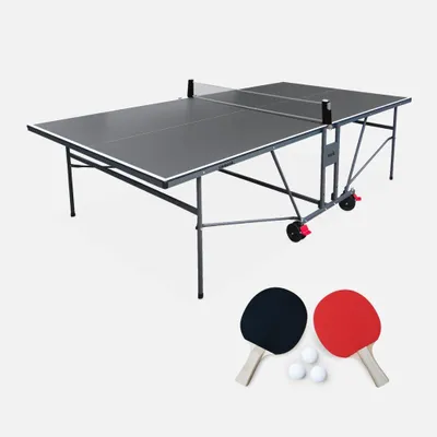 Produktbild von sweeek - Klappbare Indoor-Tischtennisplatte mit 4 Schlägern und 6 Bällen - Grau