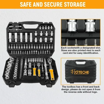 Image de Jeu de clés à douille, 110 pièces, 1/4 de pouce et 1/2 de pouce, coffret d'outils, ensemble d'outils professionnels