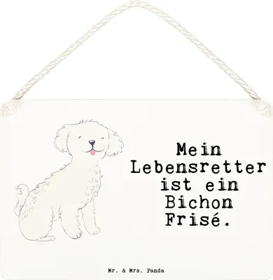 Produktbild von Mr. & Mrs. Panda Schild Bichon Frisé Lebensretter DIN A6 - Weiß - Geschenk, wandtafel, Wandbild Holz, wandhänger, Türschild, holzbild