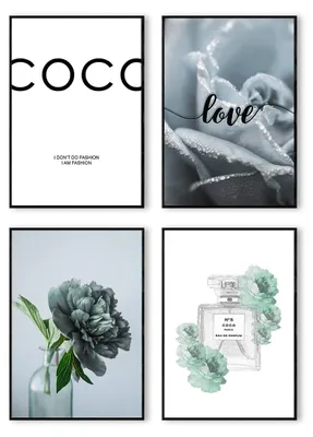 Produktbild von Postertech 4er Poster Set Love Blumen türkis-grün, Wandbilder Wohnzimmer, DIN A4 ohne Rahmen