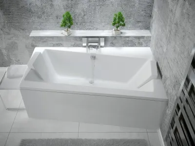 Produktbild von Badewanne INFINITY 160x100 mit Füßen , mit Siphon und Schürze rechte