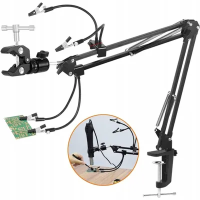 Image de Rosfix Troisième Main Universelle avec 4 Pinces Crocodiles – Bras Coudé | Pinces Réglables | Travaux de Précision, Soudure | Accessoires Électroniques