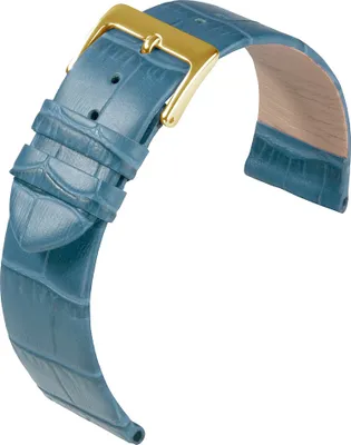 Produktbild von Eulit Rainbow Uhrenarmband Kalbsleder hellblau Krokoprägung flach, Anstoß:12 mm