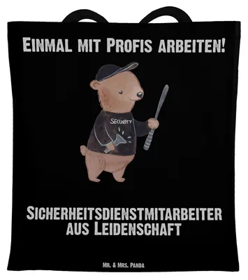 Produktbild von Mr. & Mrs. Panda Jutebeutel Sicherheitsdienstmitarbeiter Leidenschaft - Schwarz - Geschenk, Shopping Tasche, Tote Bag, Schultasche, Beutel