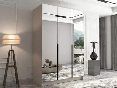 Obrázek produktu pro Vysoká zrcadlová šatní skříň 150 cm SHEELA 3 - kašmír / černá