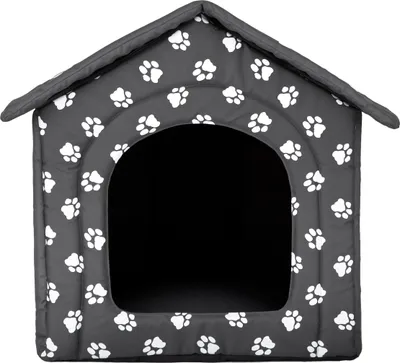 Produktbild von Doggy Hundehütte Hundehöhle Hundebett Hundehaus Katzenhöhle Tierbett XL - 60x55 cm grau mit Pfoten