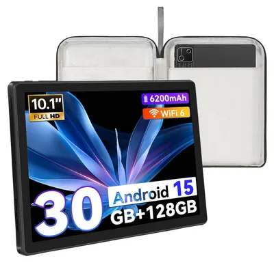 Obrázek produktu pro Tablet 10,1 palce, osmijádrový procesor, 30 (6+24) GB RAM, 128 GB, Android 15, HD 1280×800, Widevine L1, Wi-Fi 6, 6200 mAh, včetně pouzdra