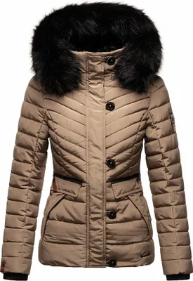 Produktbild von Navahoo Damen Winter Jacke Stepp Winterjacke Mantel Kunstfell Kapuze Wisteriaa Taupe Gr. 36 - S