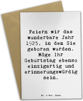 Produktbild von Mr. & Mrs. Panda Grußkarte Spruch 1925 Geburtstag - Weiß - Geschenk, weihnachtskarten, hochzeitskarten, einladungskarten, Glückwunsch, osterkarte, Geburtstagsgeschenk
