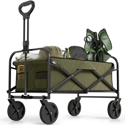Produktbild von Avalo Bollerwagen - Faltbar - Bis 90KG - 80x47x49 CM - 80L - 360º Räder - Grün