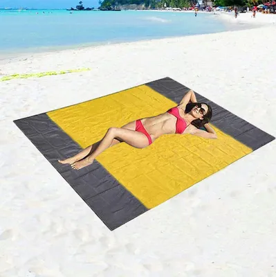 Imagen del producto de Esterilla para la playa, resistente a la arena y al agua, de 210 x 200 cm, con 4 clavijas, ideal para camping