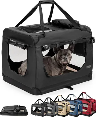 Productafbeelding van lionto Honden transportbox, inklapbaar, stabiele stoffen box met gaaspanelen, ideaal voor auto, reizen en dierenarts, 70x52x50 cm, zwart