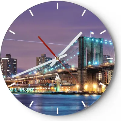 Produktbild von Wanduhr - Rund - Glasuhr - Metropole Fluss Brücke Geschichte - 30x30cm - Schleichendes Uhrwerk - Lautlos - zum Aufhängen bereit - Dekoration Modern - Wanddekoration aus Glas - C3AR30x30-2600