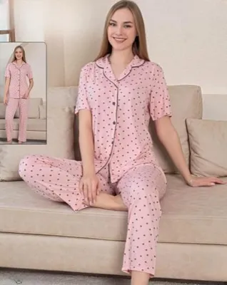 Produktbild von Damen Pyjama Schlafanzug Kurz Rosa XXL Viskose mit Knöpfen 2 Teiler M-49